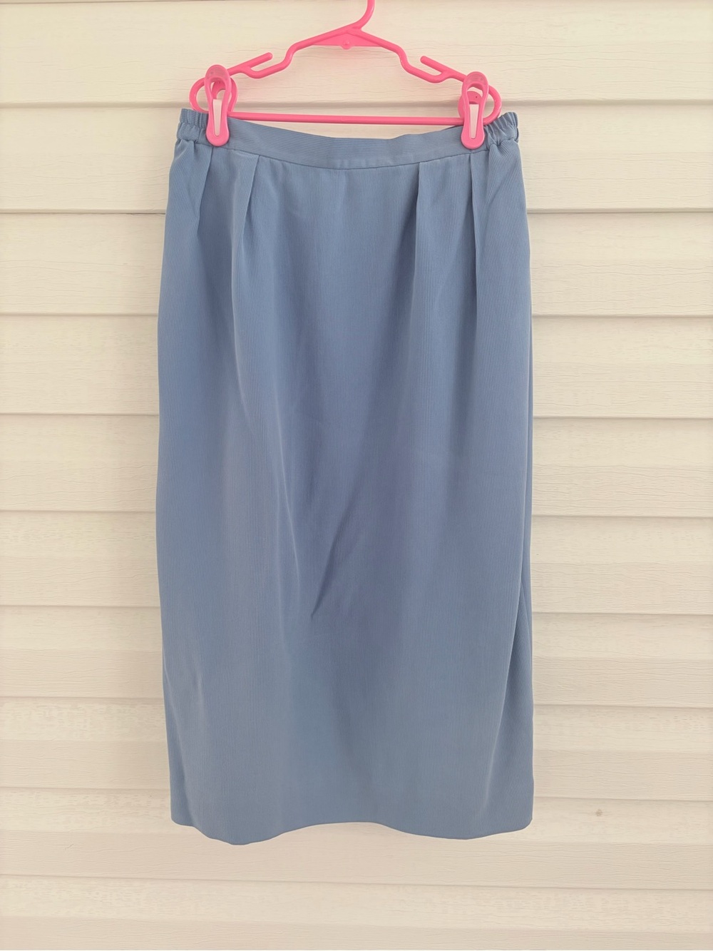 Blue 100% Silk Midi Pencil Skirt Size 6 Pleated Minimalist Office Workwear